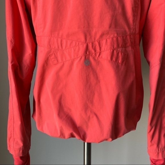 lululemon Red Orange Light Hooded Jacket Size 8 Ruffle Trim Thumb Holes - Picture 4 of 12